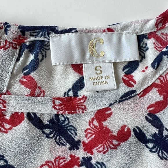 C Wonder by Christian Siriano Blouse Top Women's Size Small Lobster Print - Picture 6 of 9